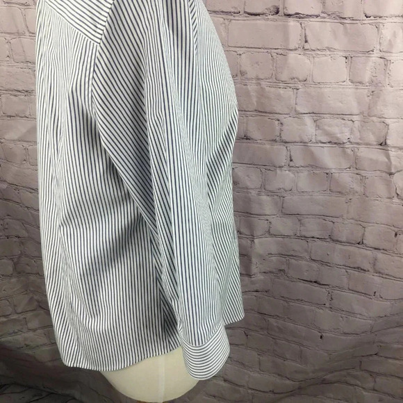 Talbots wrinkle free top blue chambray stripe petite 10 - Picture 2 of 5